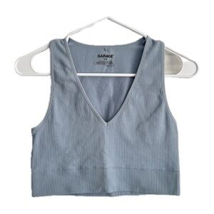 Garage Light Blue Ribbed V-Neck Crop Top